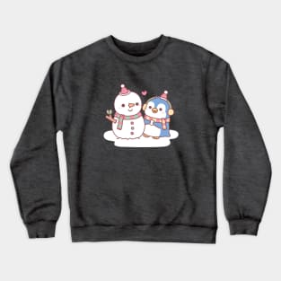 Cute Penguin Building A Snowman Crewneck Sweatshirt